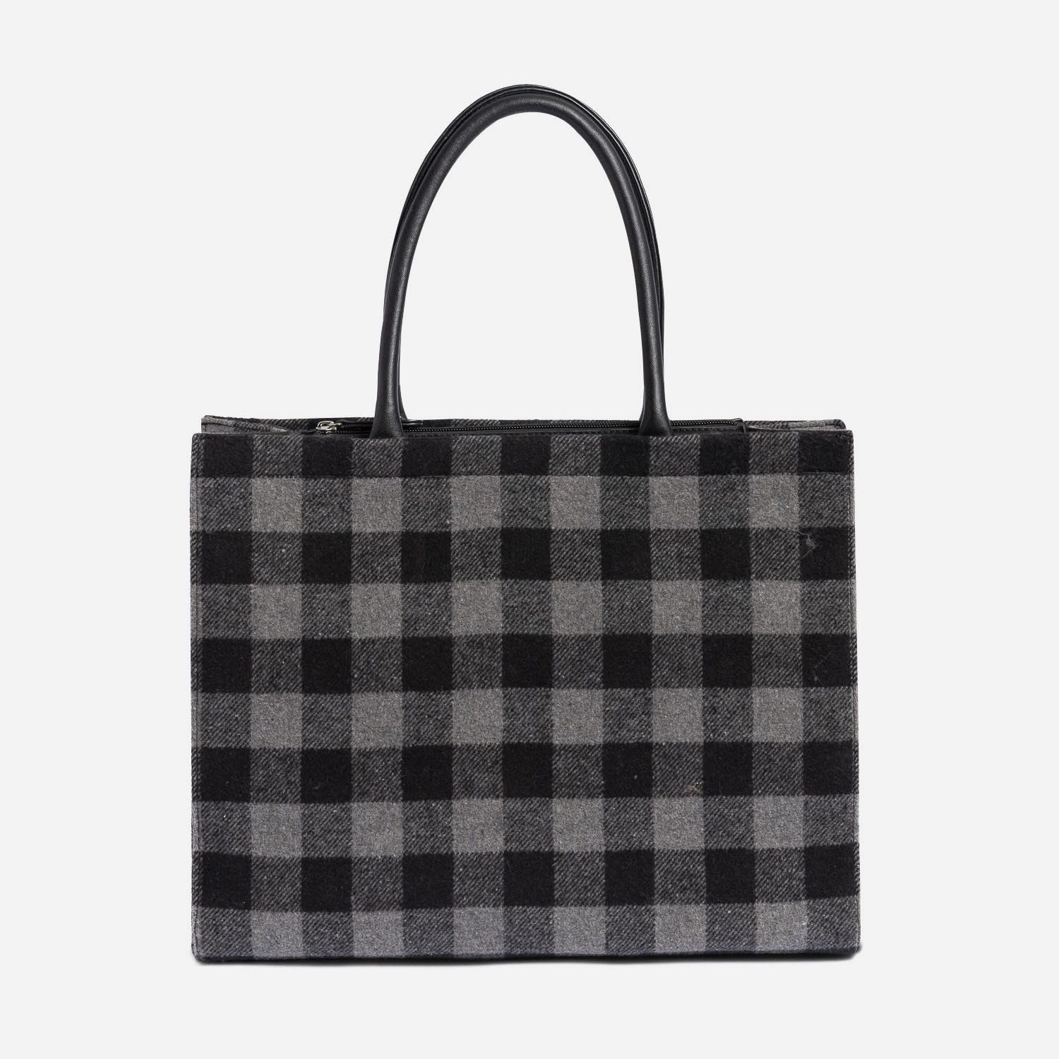 Sac cabas TEXTO noir et gris à motif carreaux