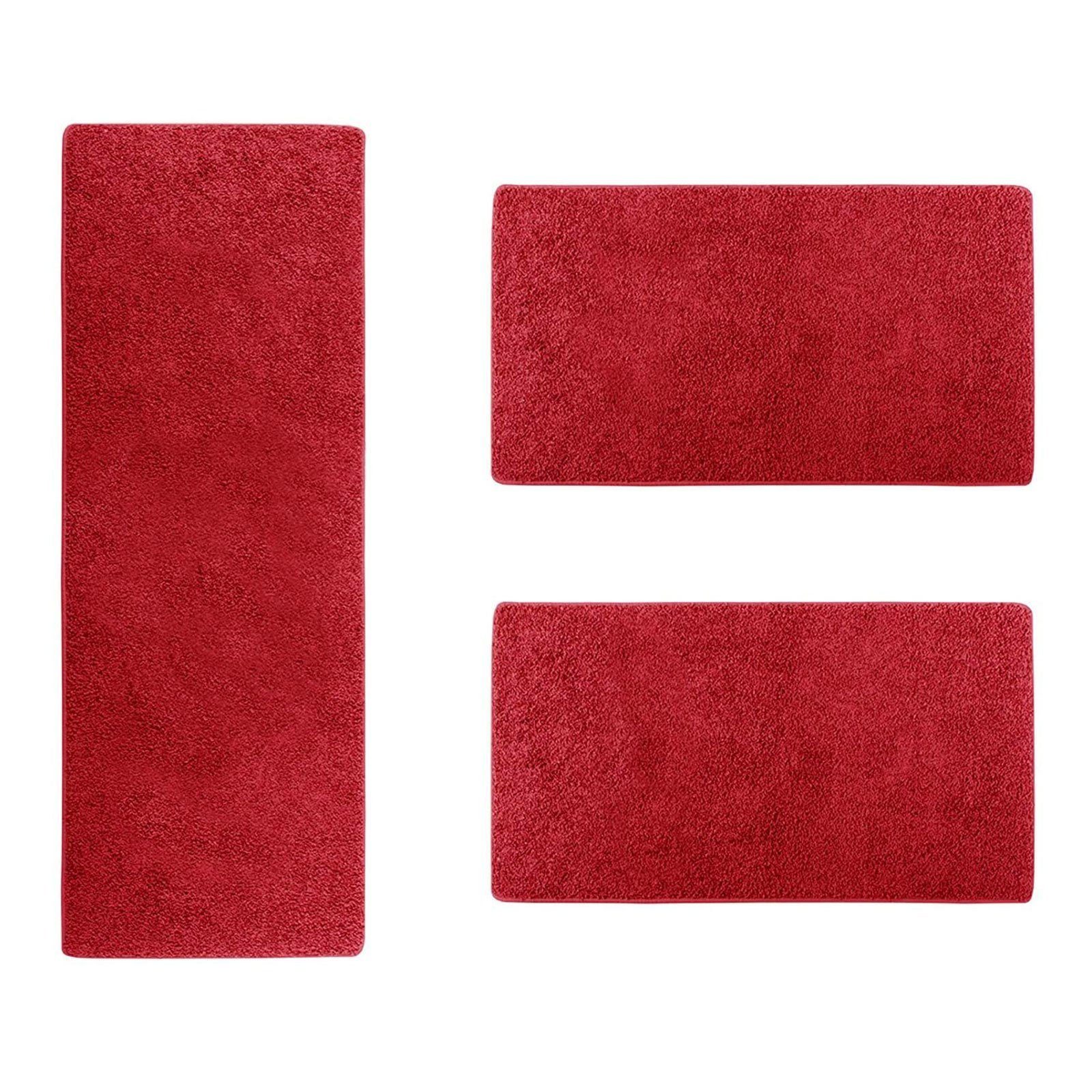 Hochflor-Bettumrandung Barcelona Rot, 3 Größen, Teppichläufer, ideal im Schlafzimmer Floordirekt, Höhe 22 mm, (3-tlg), Shaggy