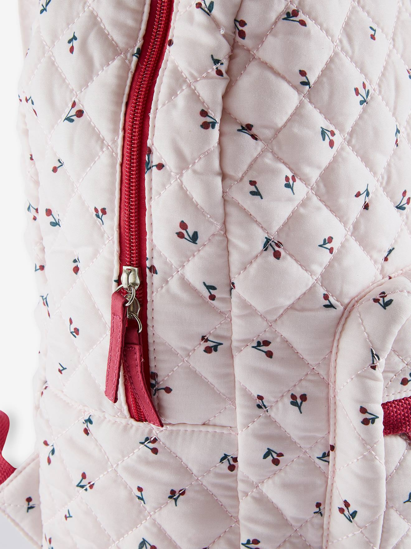 Vertbaudet Mädchen Schulrucksack, Kirschen - rosa bedruckt