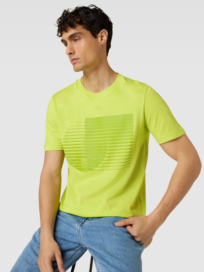T-Shirt mit Label- und Muster-Print in neon grün