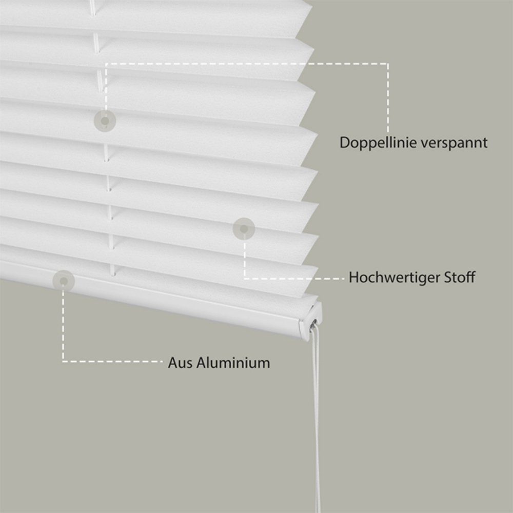 Plissee ohne Bohren, einfache Montage, i@home, Lichtschutz, mit Klemmträger, verspannt, Klemmfix, Beidseitig Einstellbar