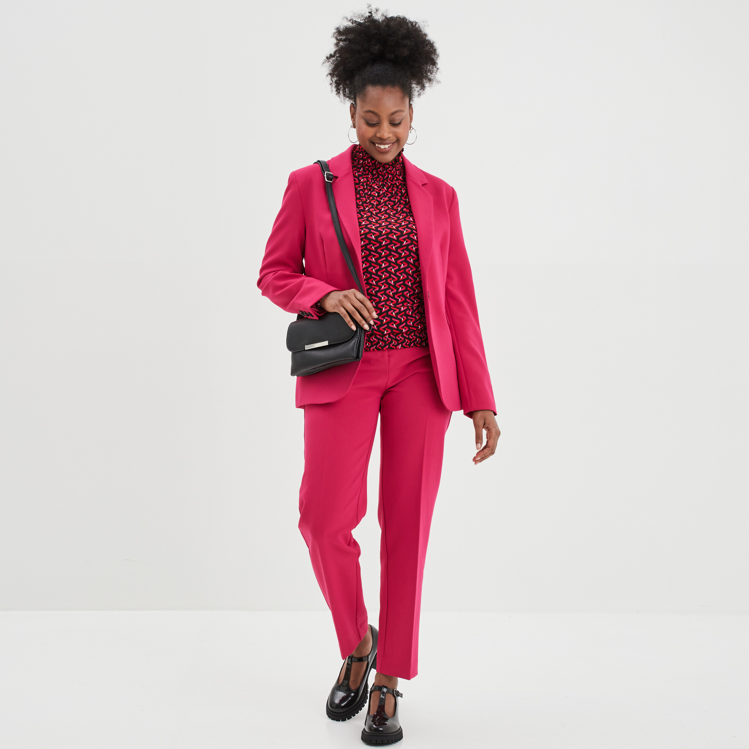 Pantalon city droit à pinces rose framboise femme | La Halle