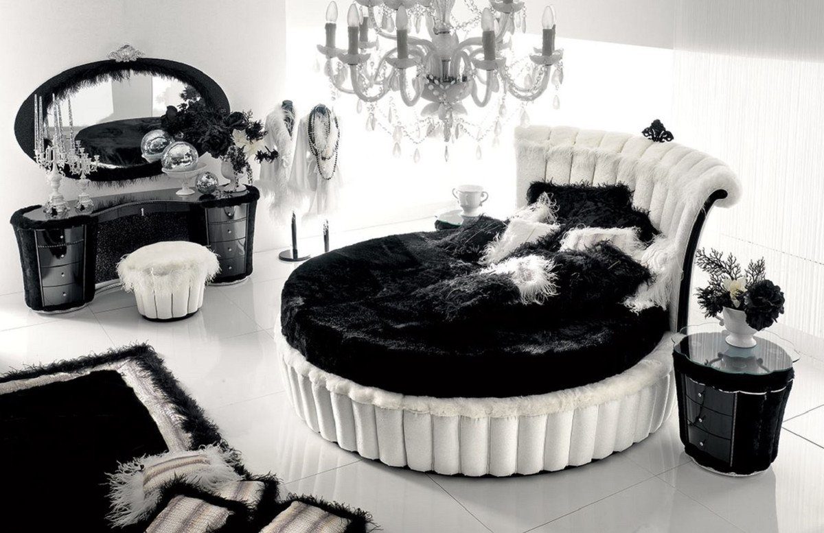 Casa Padrino Rundbett Rundbett Weiß / Schwarz - Rundes Bett mit Matratze - Prunkvolle Schlafzimmer & Hotel Möbel - Erstklassische Qualität - Made in Italy