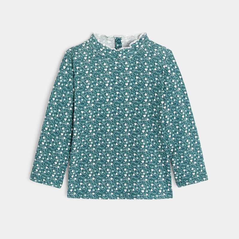 T-shirt côte plate col ondulé vert bébé fille