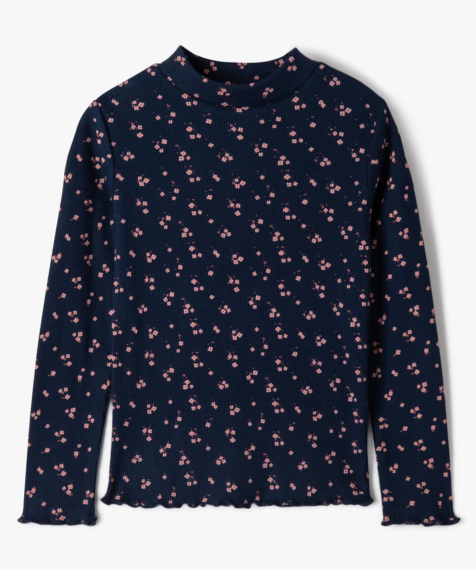 Tee-shirt ctelé à manches longues fille marine | GEMO