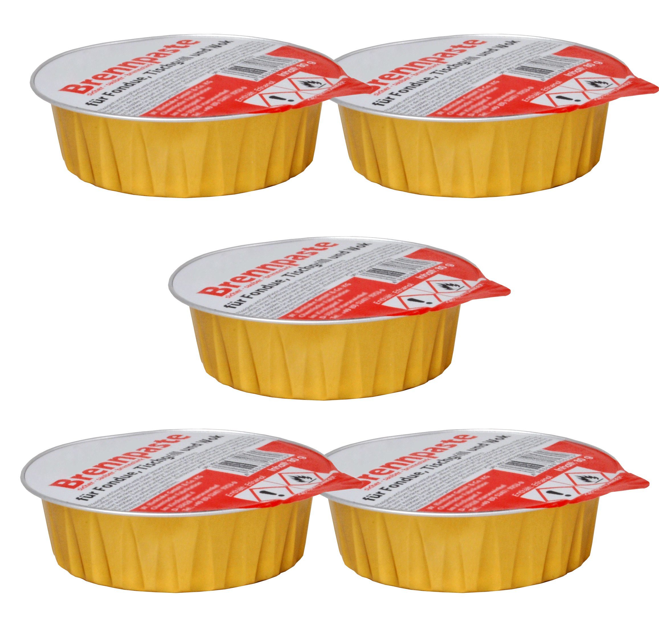 KS-Direkt Brennpaste 5x Brennpaste Brenngel für Fondue Chafing Anzündpaste Feuerpaste 80g, 0.4 kg, Deutsche Herstellung, kein hochgiftige Methanol beigemischt !!!