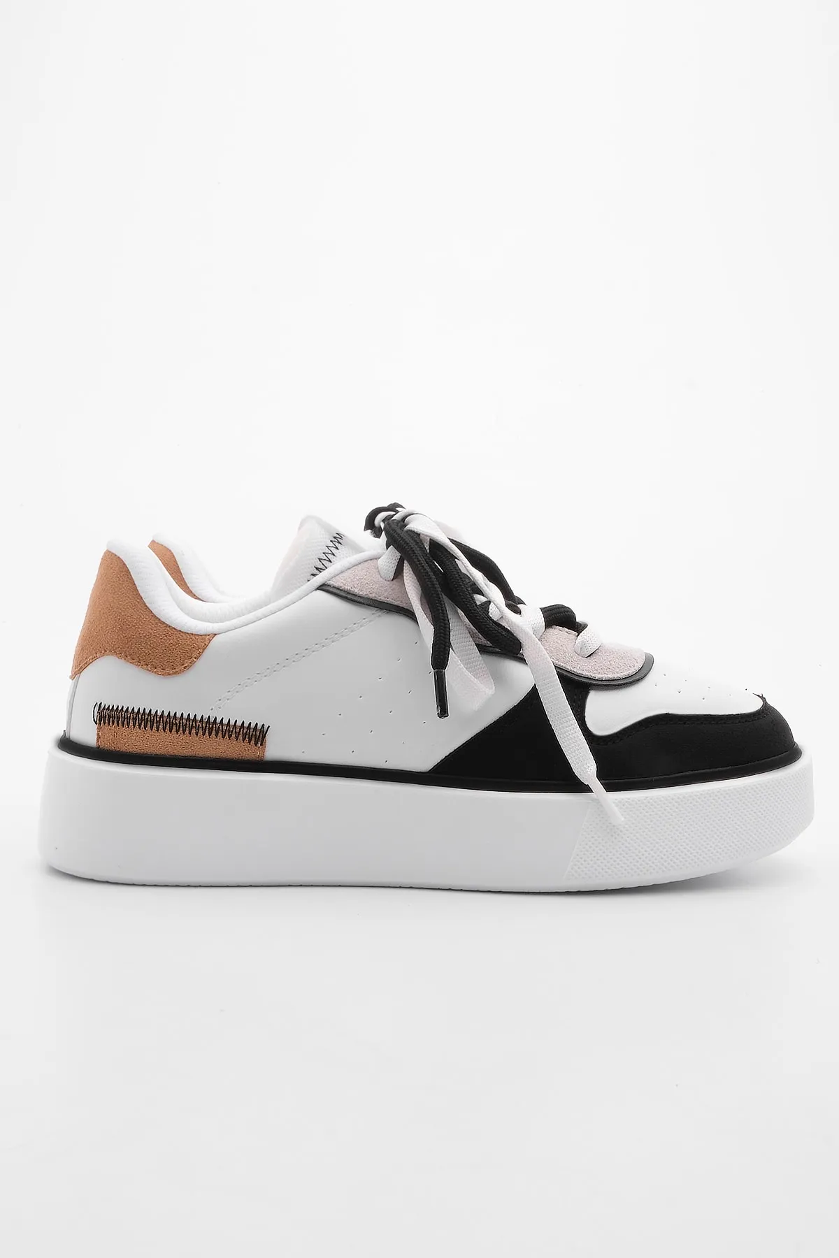 Marjin  Damen-Sneaker, hohe Sohle, Blockfarbe, Schnür-Sportschuhe, Pera weiß