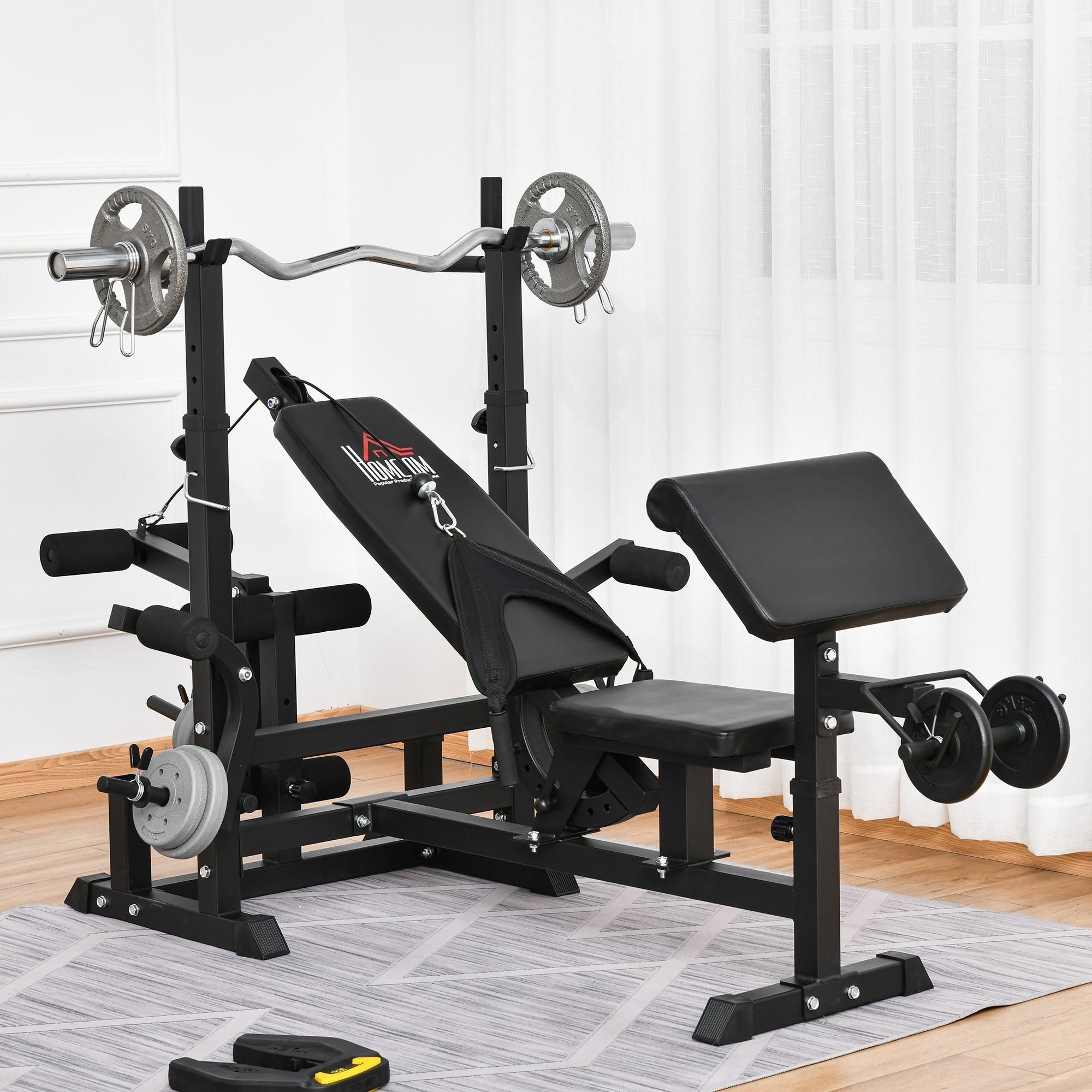 HOMCOM Kraftstation Multifunktions Trainingsbank mit Langhantel Ablage