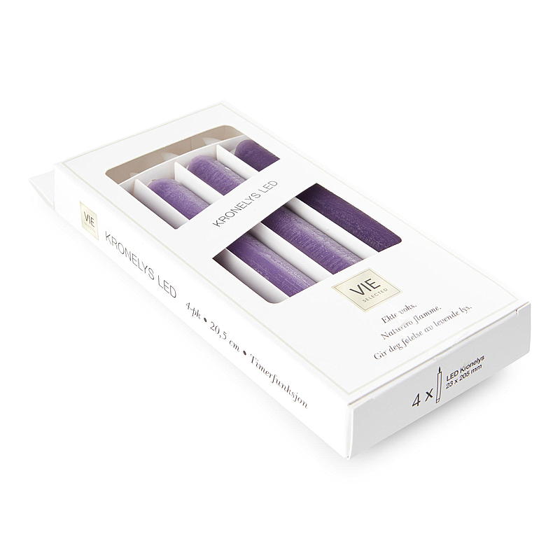 Vie Selected Kronelys 4-pk 20,5 cm LED lilla