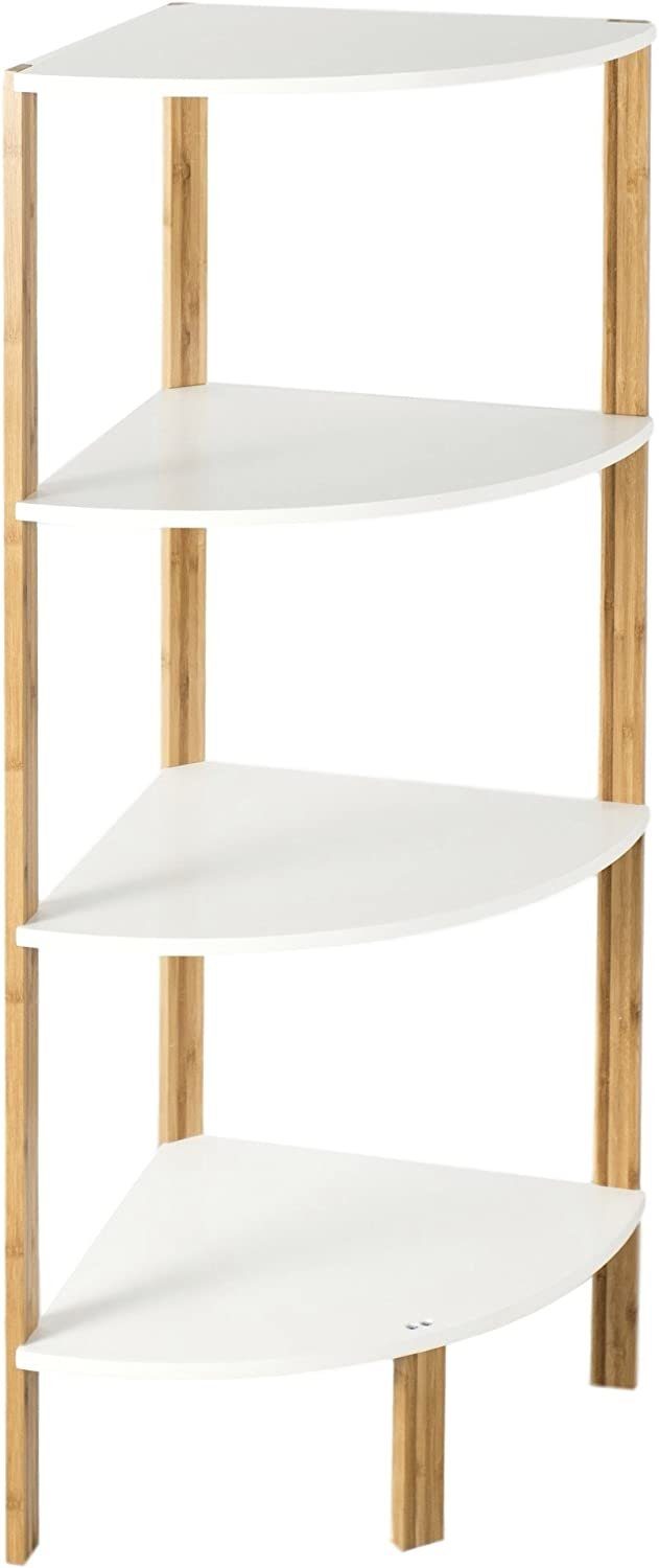 elbmöbel Eckregal Küchenregal Standregal - 4 Etagen/Ablagen Bambus Badregal Bücherregal, 34 x 34 x 106 cm, 4 Ablagen