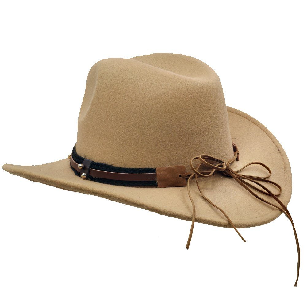 Yalion Cowboyhut Western Cowboyhut Herren Temperament Sämischleder Hut Hellbraun feine Accessoires