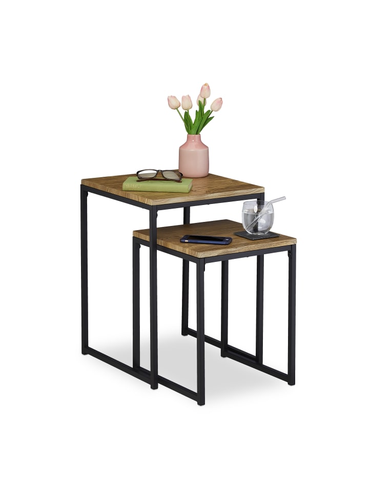 relaxdays Beistelltisch 2er Set in Holzoptik/ Schwarz günstig kaufen onesize