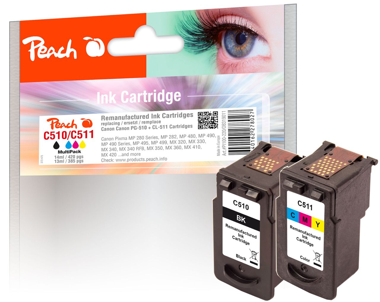 Peach Spar Pack Druckköpfe ersetzt Canon PG-510BK, CL-511C