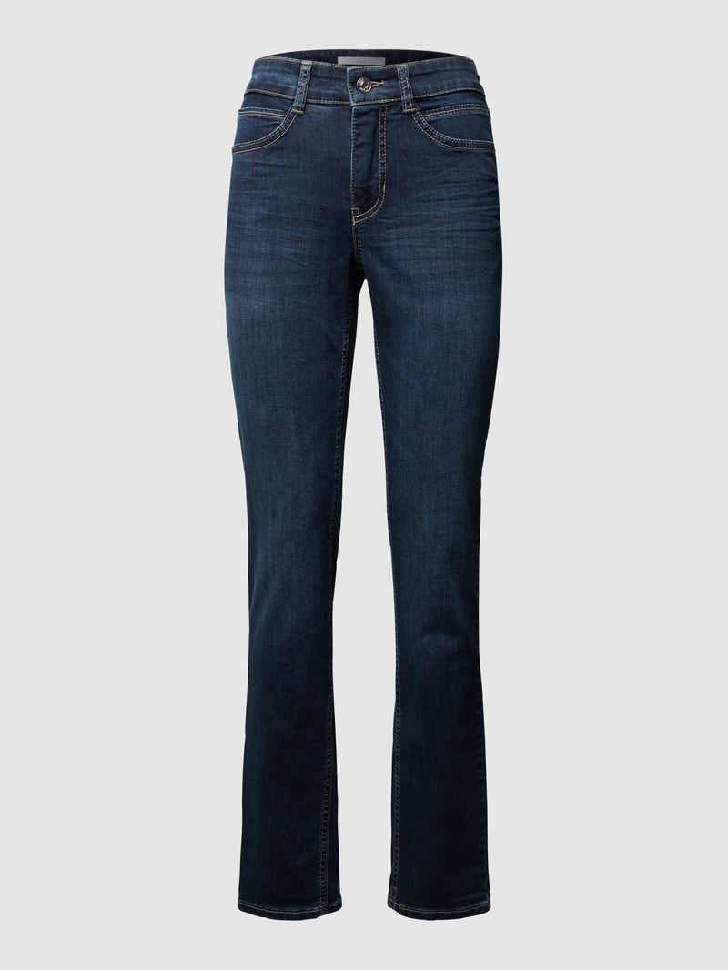 Straight Fit Jeans mit Label-Patch Modell 'Angela' in blau