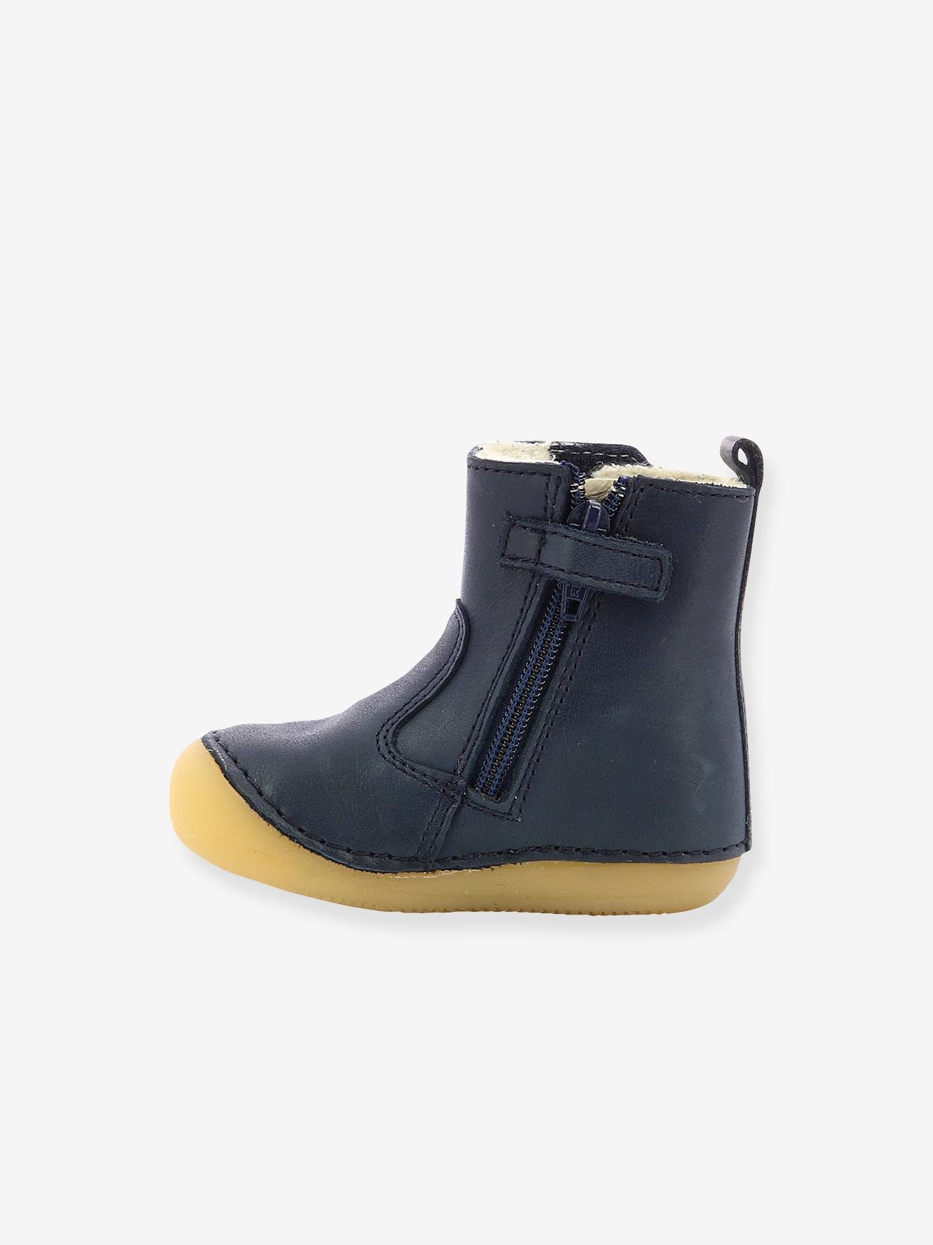 Boots fourrées cuir bébé garçon Socool Cho KICKERS® 1ers pas camel