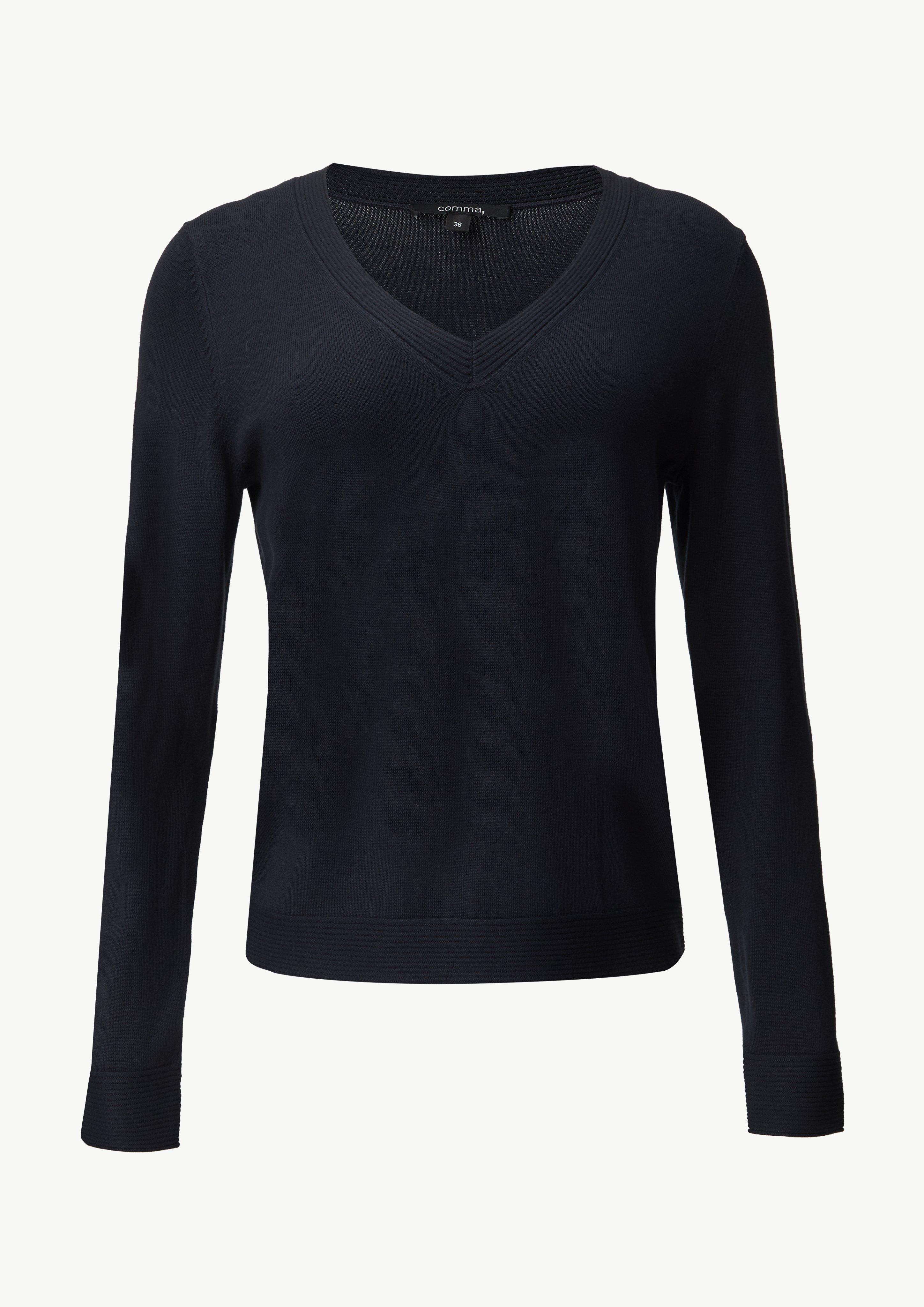 Strickpullover mit V-Ausschnitt - navy
