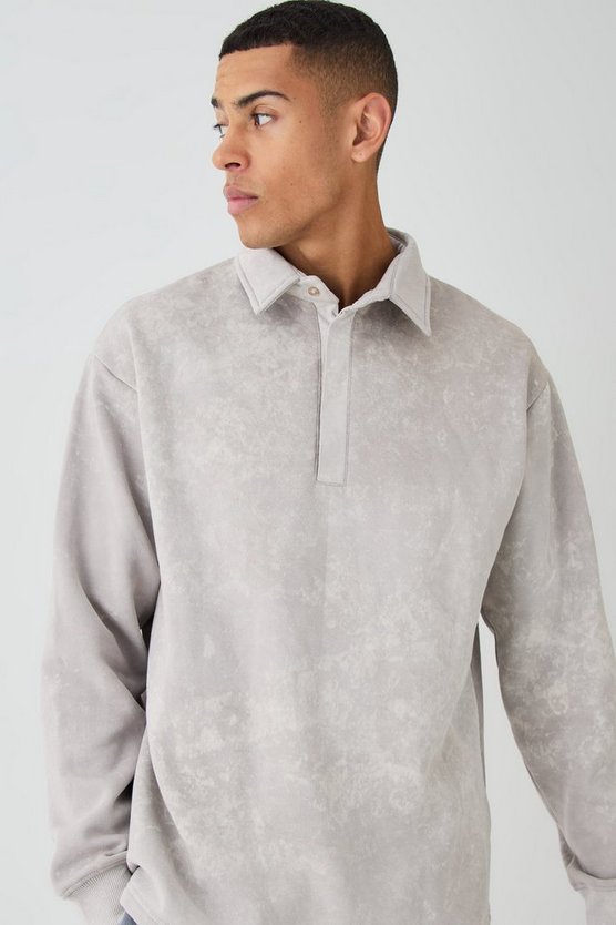 Oversized Washed Rugby Sweatshirt Polo