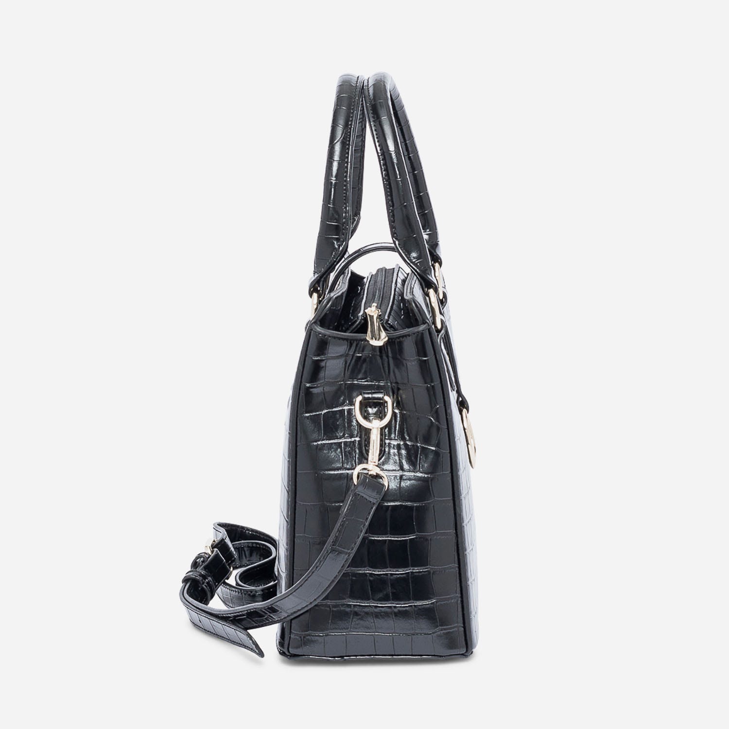 Sac à main noir embossé croco