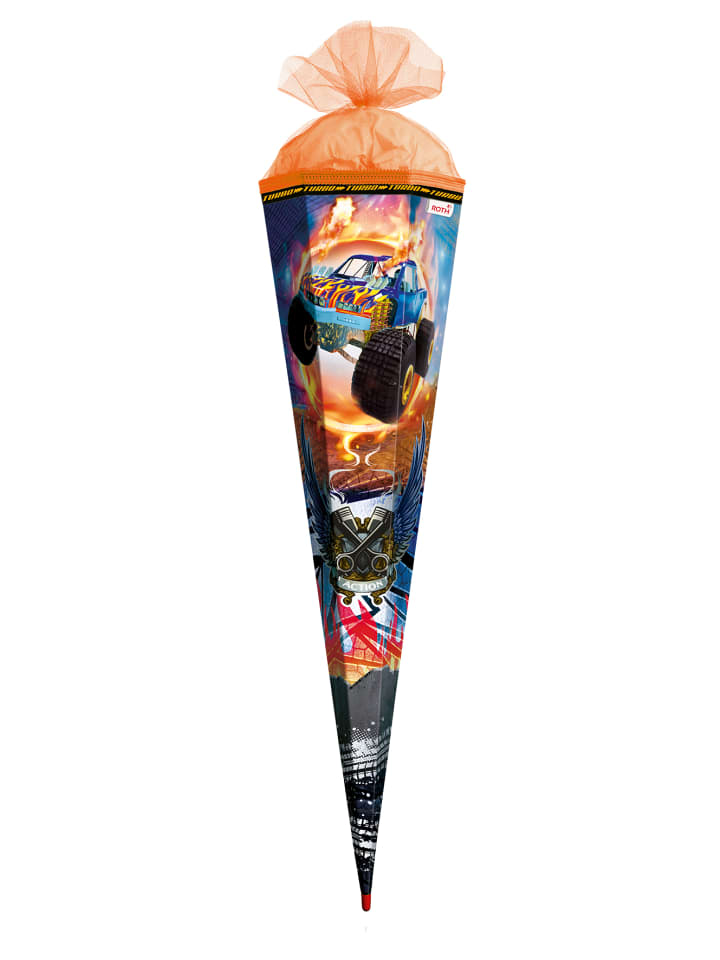 ROTH Schultüte groß Monstertruck Fire85 cm, Spezialborte Glanz in Orange günstig kaufen onesize
