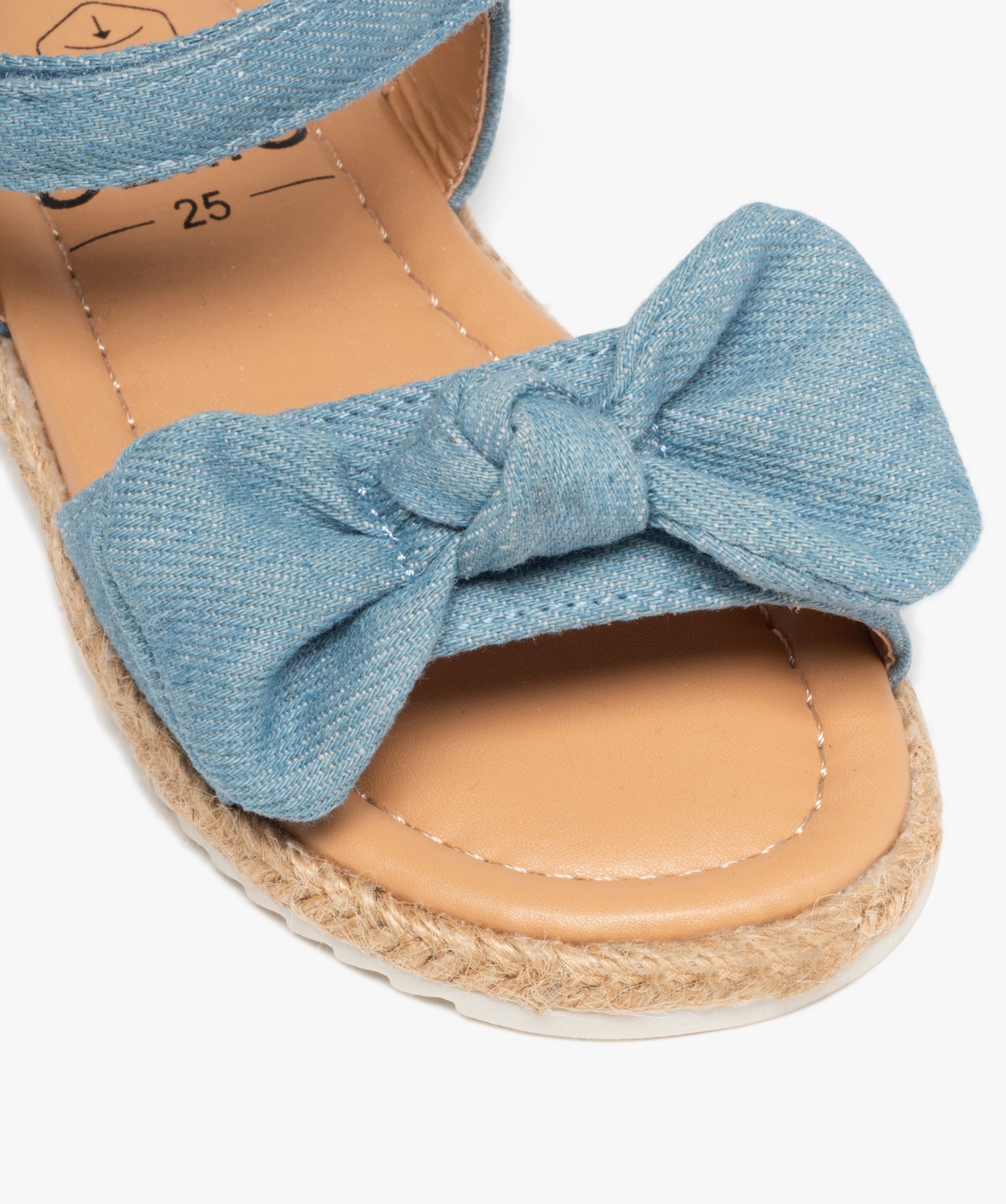 Sandales fille dessus en denim avec n?ud décoratif bleu | GEMO