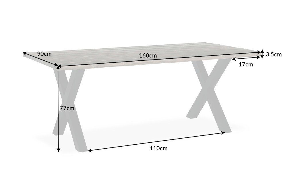 riess-ambiente Baumkantentisch GENESIS VINTAGE 160cm braun / schwarz (Einzelartikel, 1-St), Massivholz · Metall · X-Gestell · geölte Akazie · Industrial Design