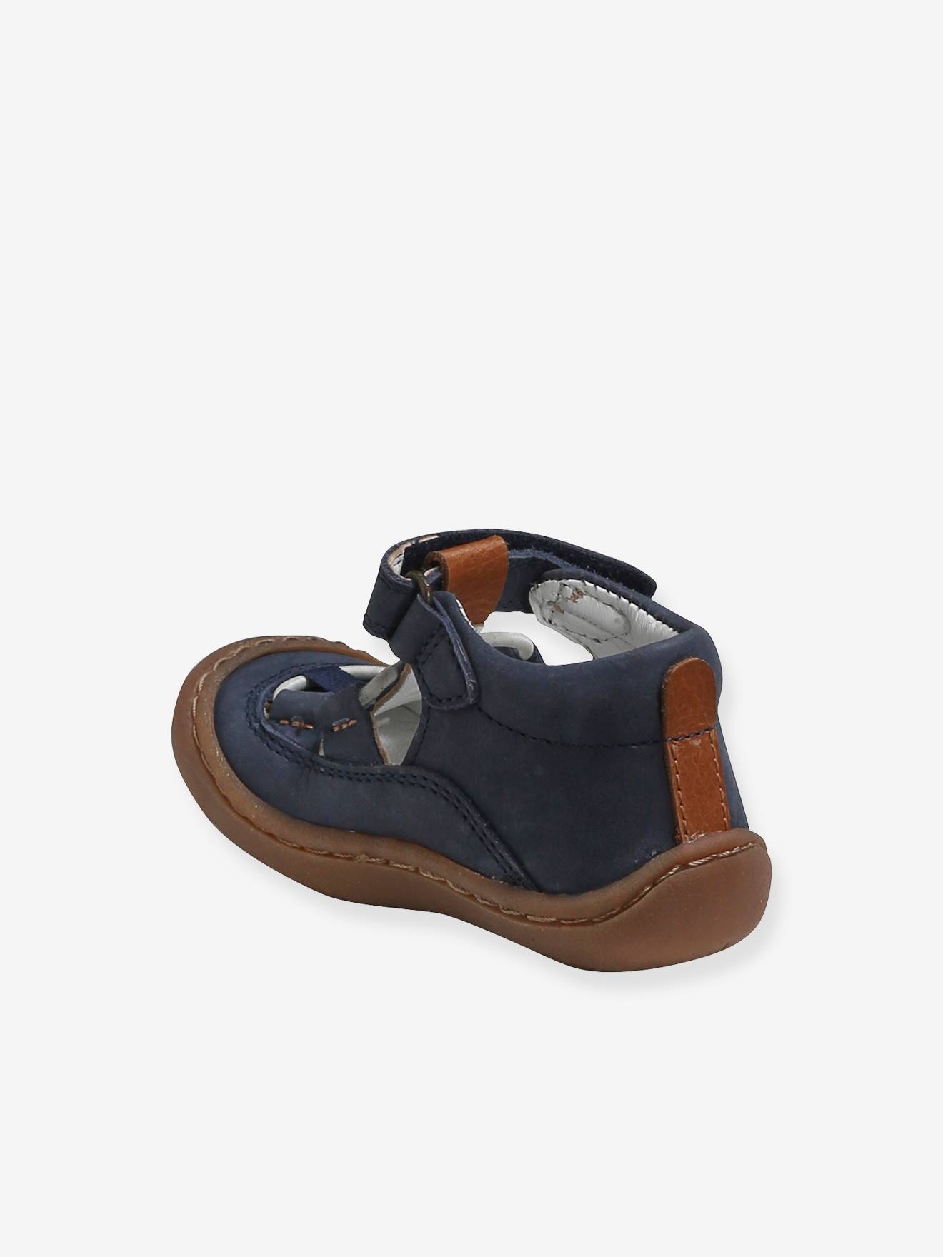 Sandales cuir souple bébé garçon 4 pattes bleu marine