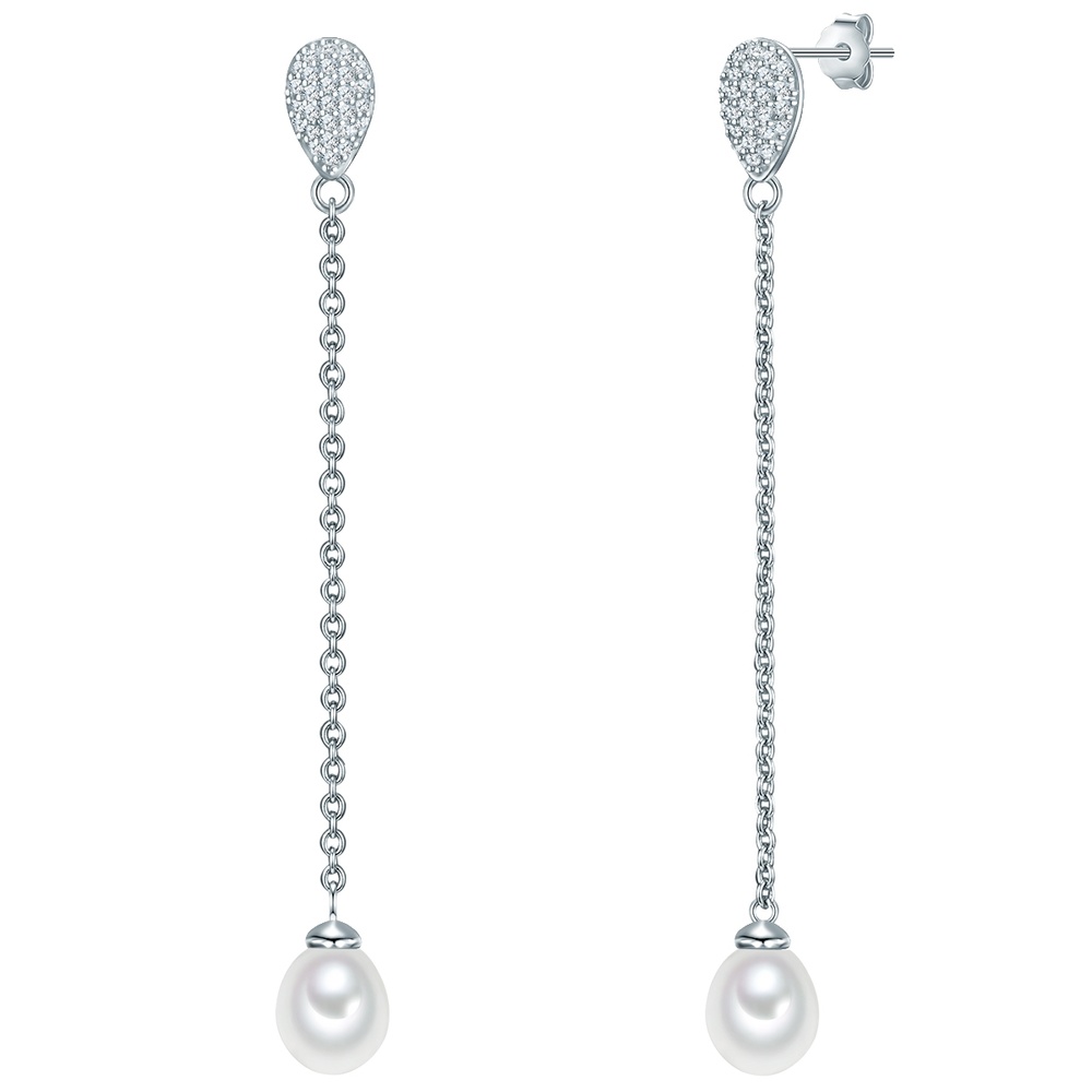 Valero Pearls Boucles doreilles Argent sterling Oxyde de zirconium (CZ) Perle de culture d'eau  Boucles d'oreilles
