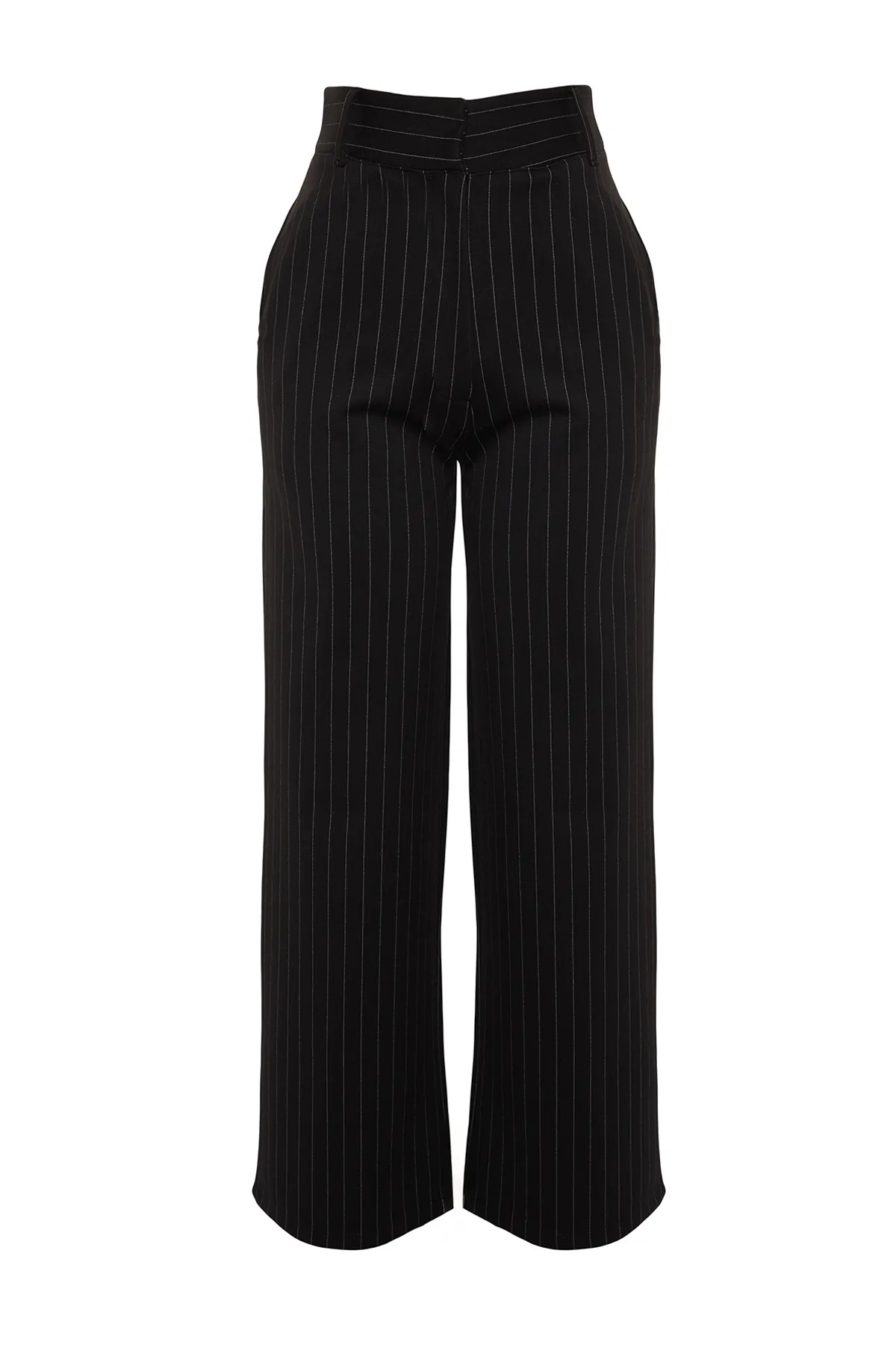 Trendyol Collection  Schwarz gestreifte, gerade geschnittene Strickhose mit hoher Taille TWOAW24PL00222