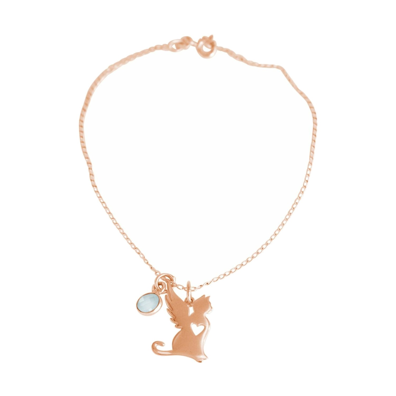 Armband 'Katze Flügel Chalcedon - Treuer Schutzengel'