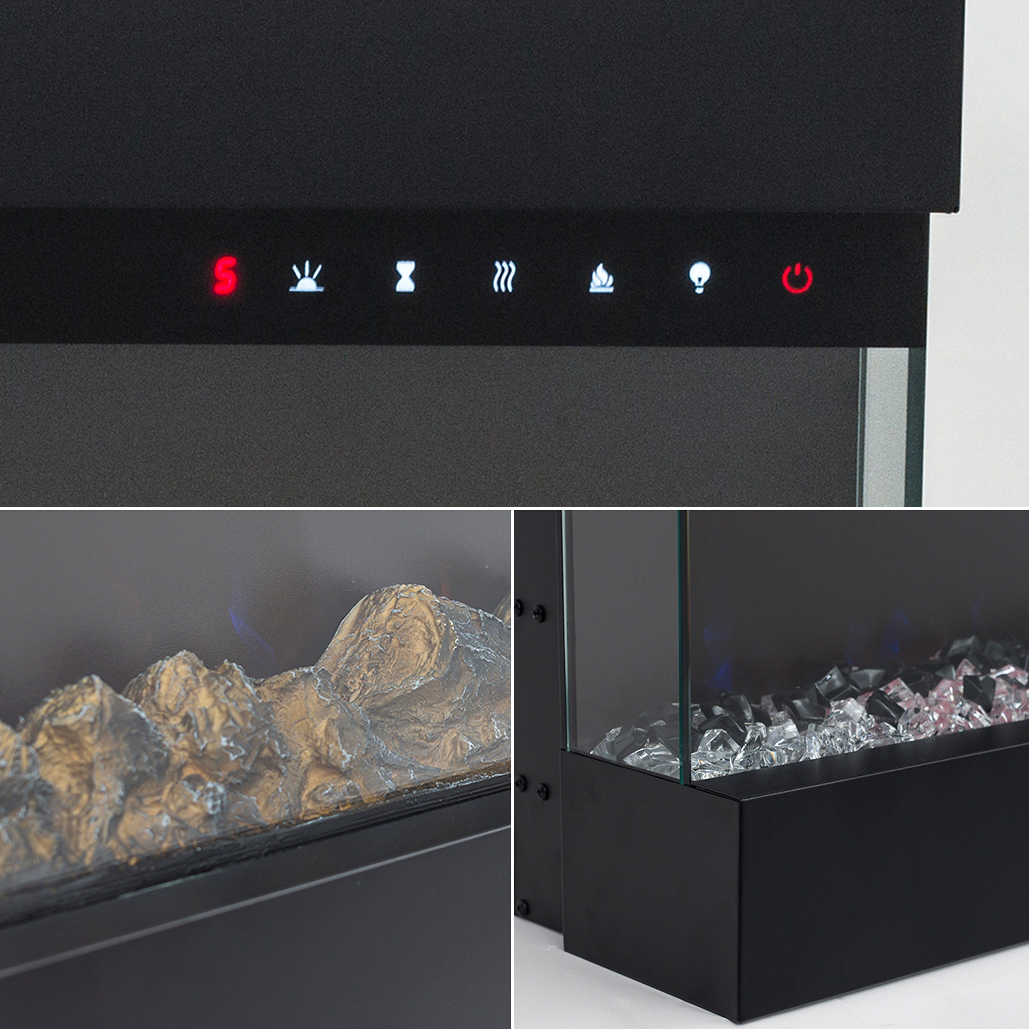 GLOW FIRE Elektrokamin Insert Tetris Wandkamin elektrisch mit Heizung, Elektrischer Kamin mit Fernbedienung, Timer, 3D Flammenspiel, LED Feuer