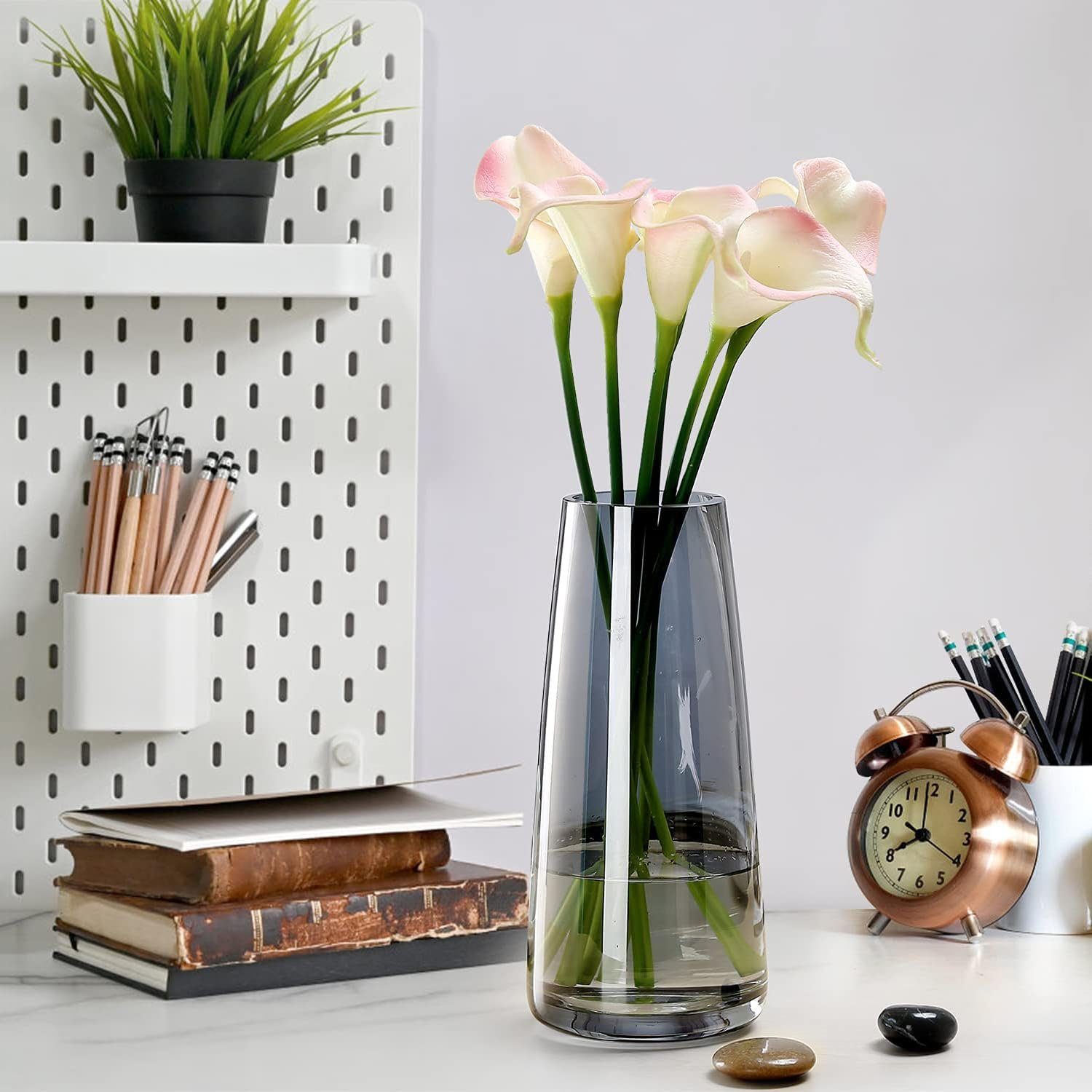aikidio Bodenvase Glasvase Konische Vase Blumenpflanze Knospenvasen Kristallklare (1 St), Desktop-Vasenkunst, niedliches Weiß