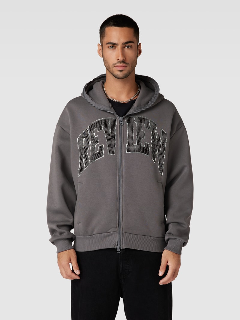 Oversized Sweatjacke mit Paillettenbesatz in dunkelgrau