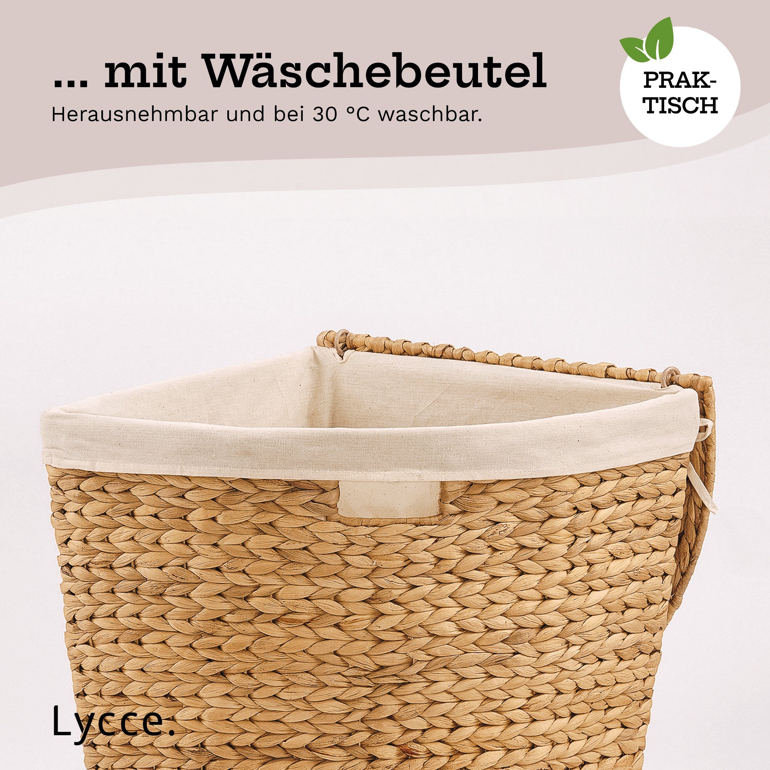 animal-design Wäschekorb, Eckwäschekorb mit Deckel und Stoffeinsatz, Wasserhyazinthe natur