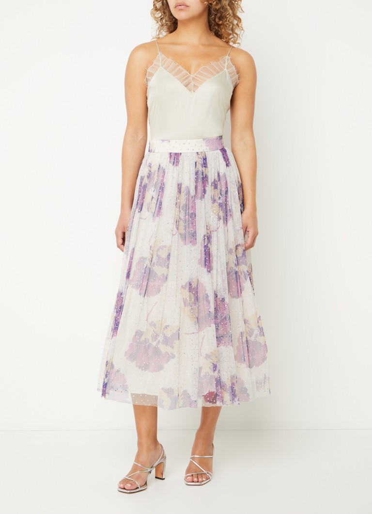 ba&sh Raya midi-skjørt i netting med blomstertrykk og strass