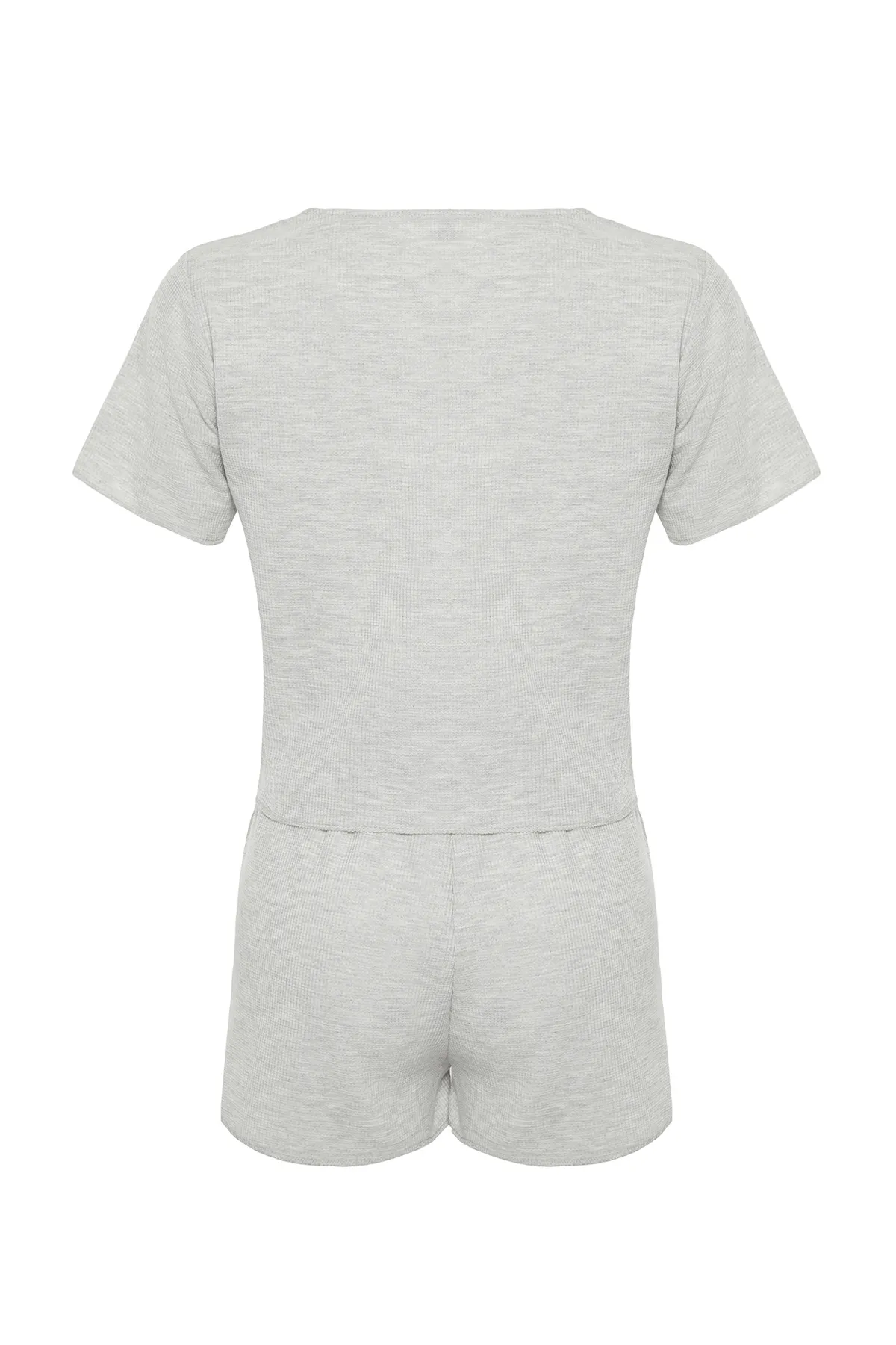 Trendyol Collection  Gestricktes Pyjama-Set mit Waffelstruktur in Grau-Melange THMSS24PT00126