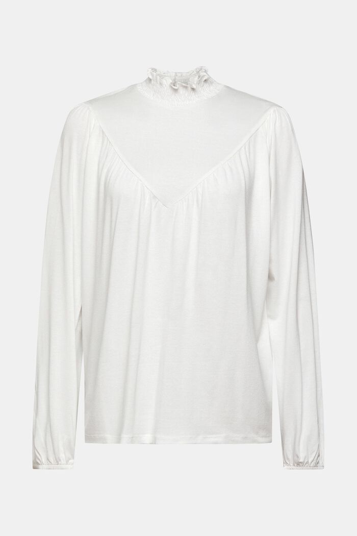 Langärmeliges Longsleeve mit gesmoktem Kragen, LENZING™ ECOVERO™