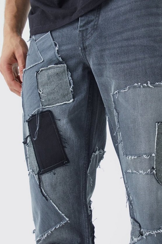 Relaxed Distressed Patchwork Jean