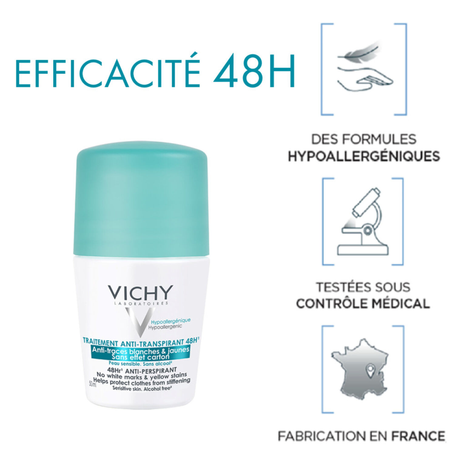 Vichy Anti-Transpirant 48H Déodorant Anti-Traces Roll-On 2x50 ml