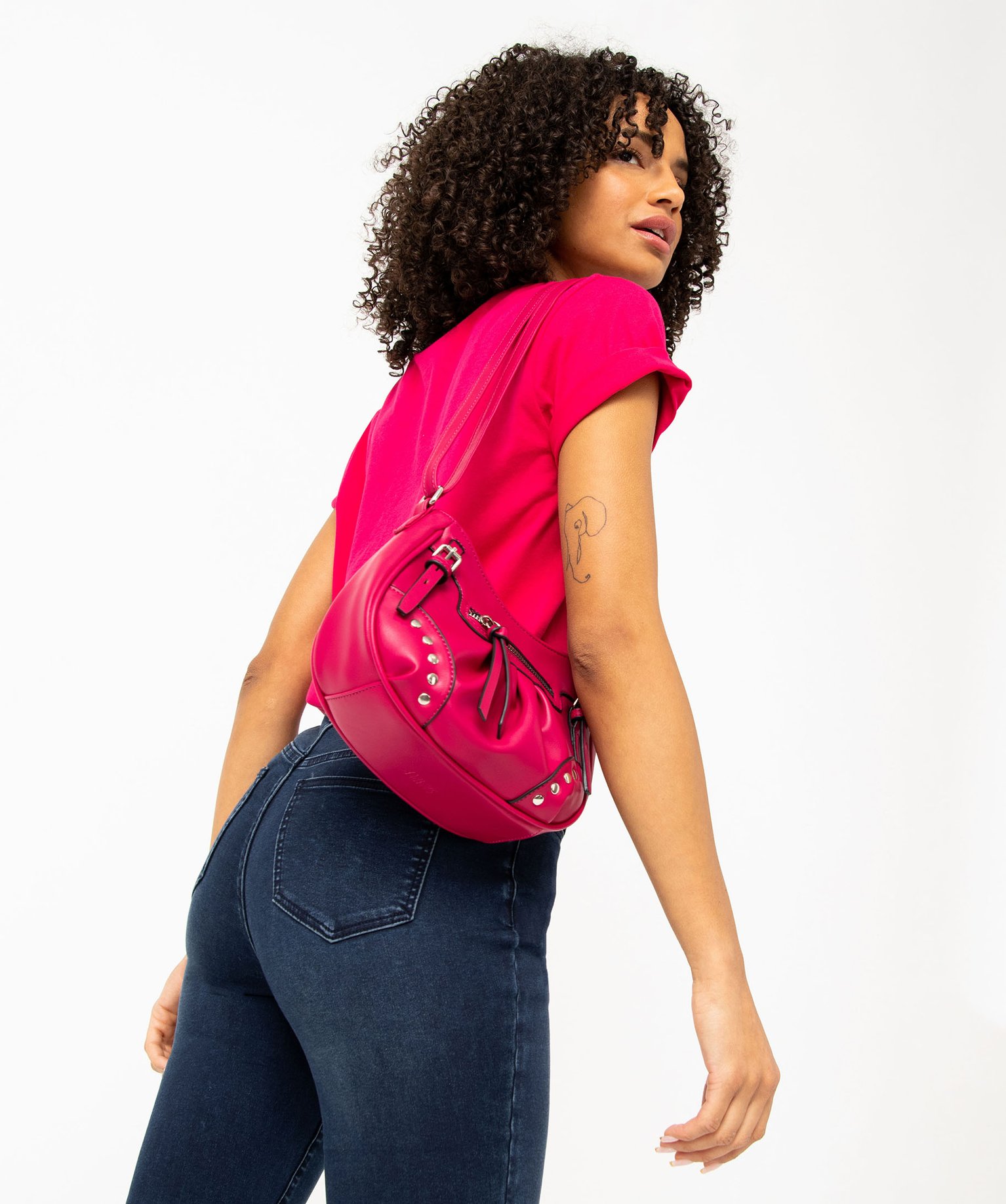 Sac besace compact souple look rock femme rose | GEMO