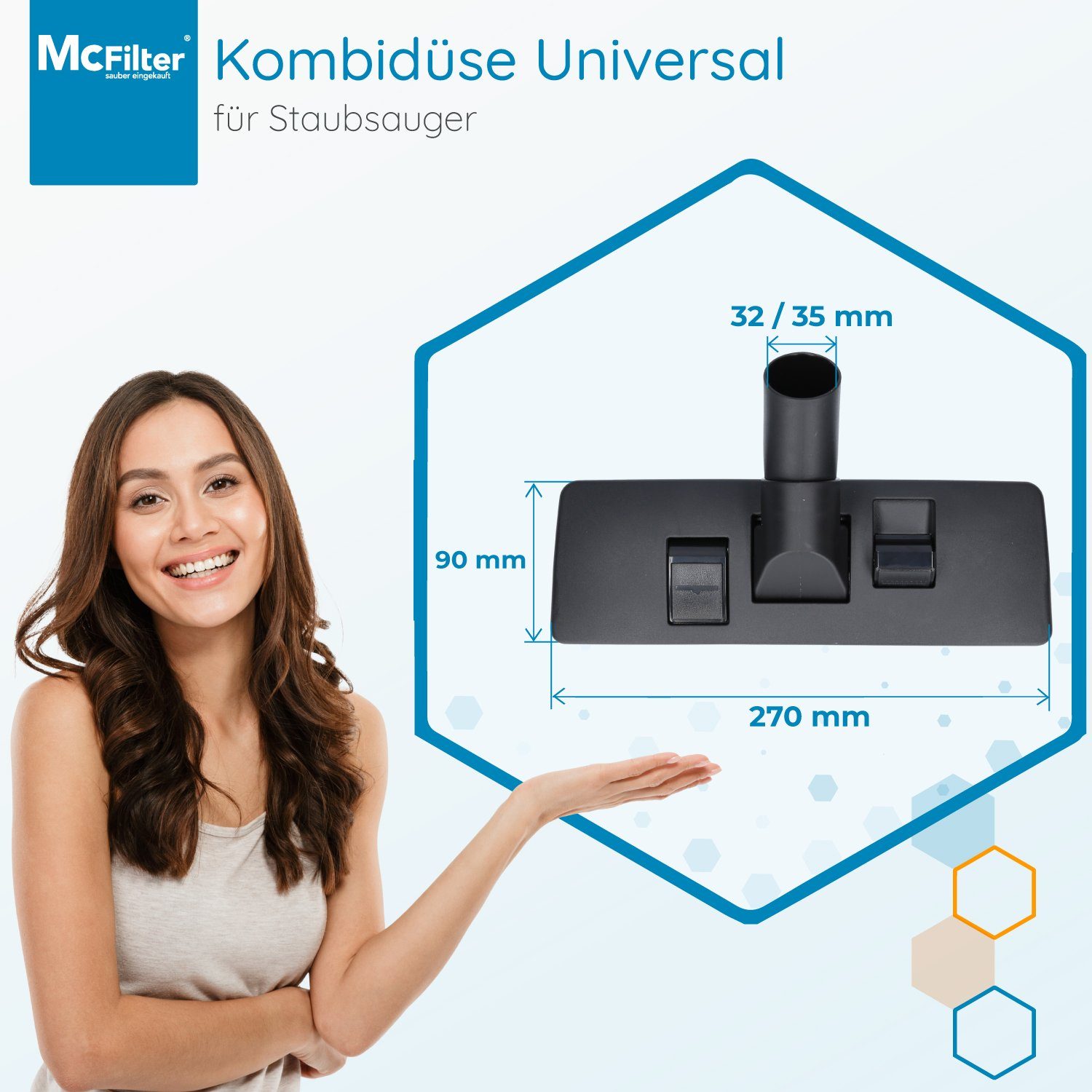 McFilter Kombidüse Universal passend für Miele Siemens Bosch Philips Thomas AEG usw., (1-tlg), Rohraußendurchmesser 32/35mm, Dreh-Kippgelenk, umschaltbar