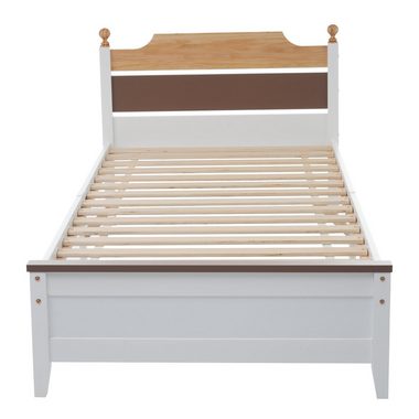 Flieks Massivholzbett, Einzelbett Kiefernholzbett mit Kopfteil und Lattenrost 90x200cm