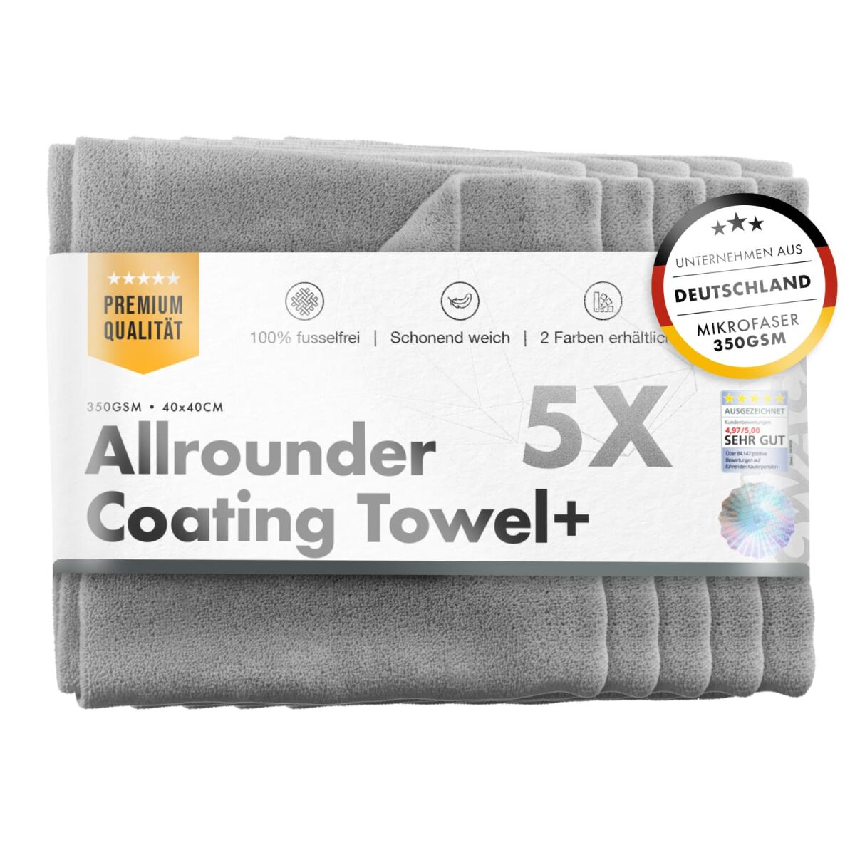 chemicalworkz Allrounder Coating Towel 350GSM Grau Versiegelungstuch 40×40cm 5Stk.