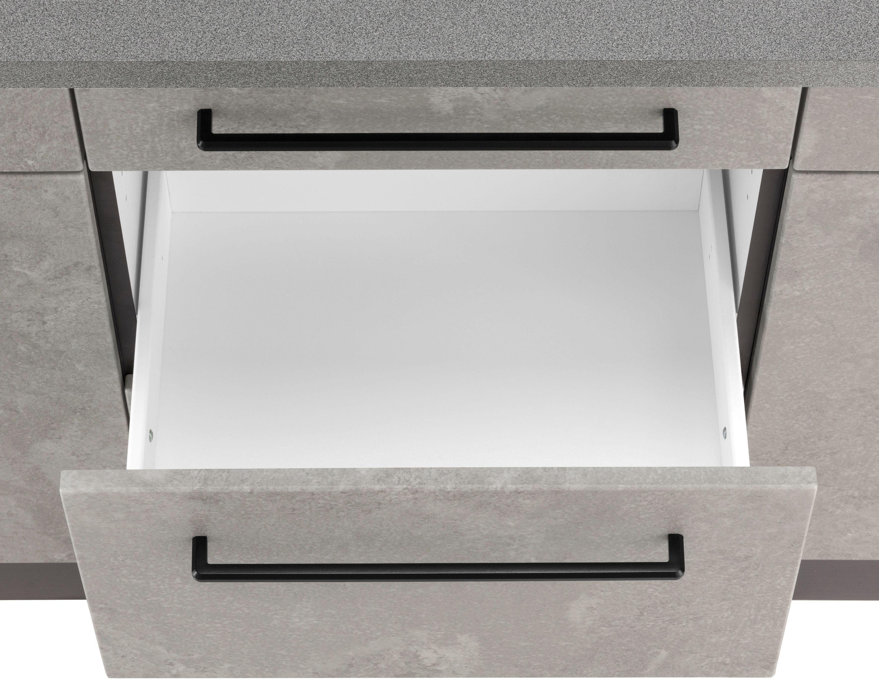 HELD MÖBEL Küchenzeile Tulsa, mit E-Geräten, Breite 380 cm, schwarze Metallgriffe, MDF Fronten