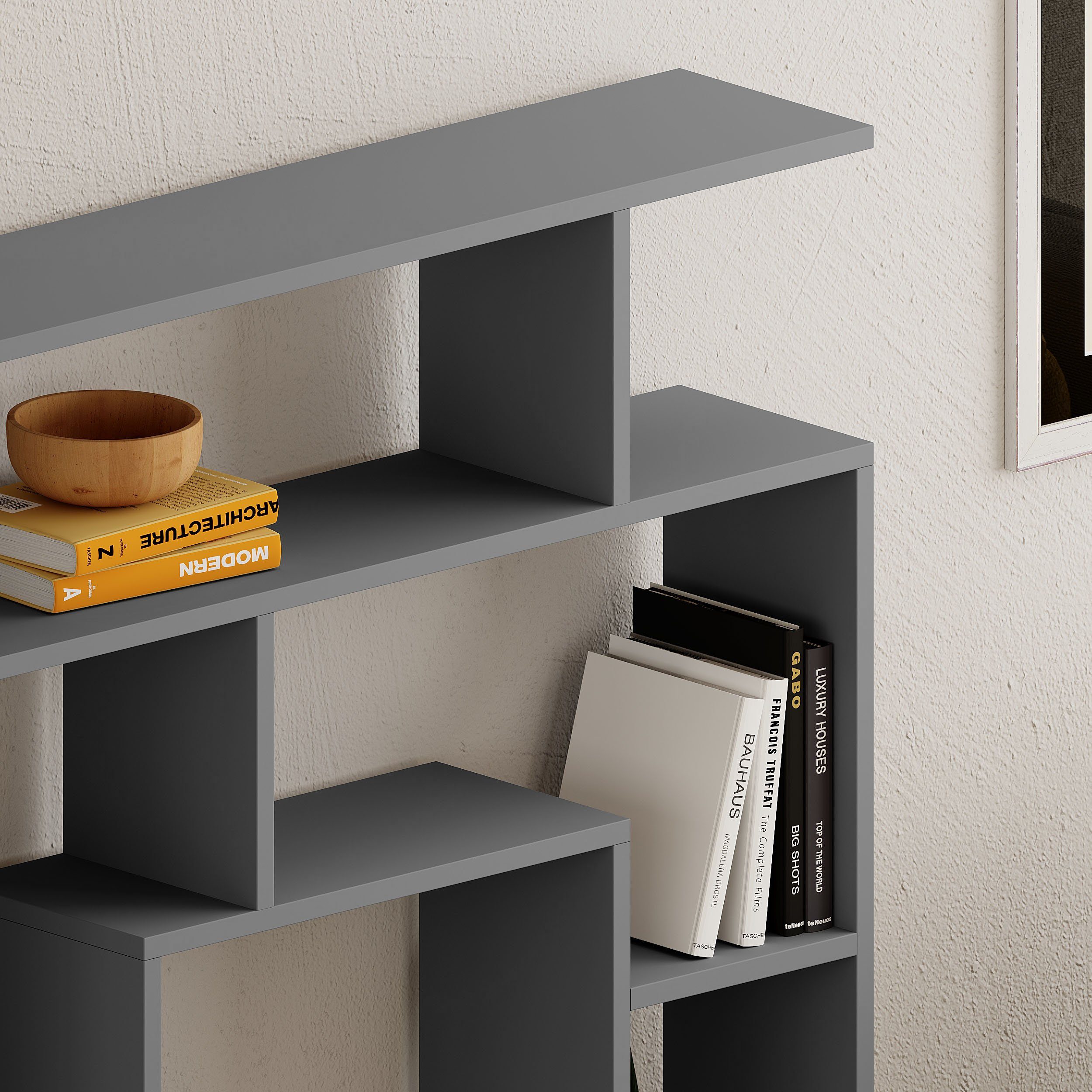 Decortie Bücherregal Labirent, Modernes Bücherregal, Raumtrenner, 125 x 22 x 129 cm