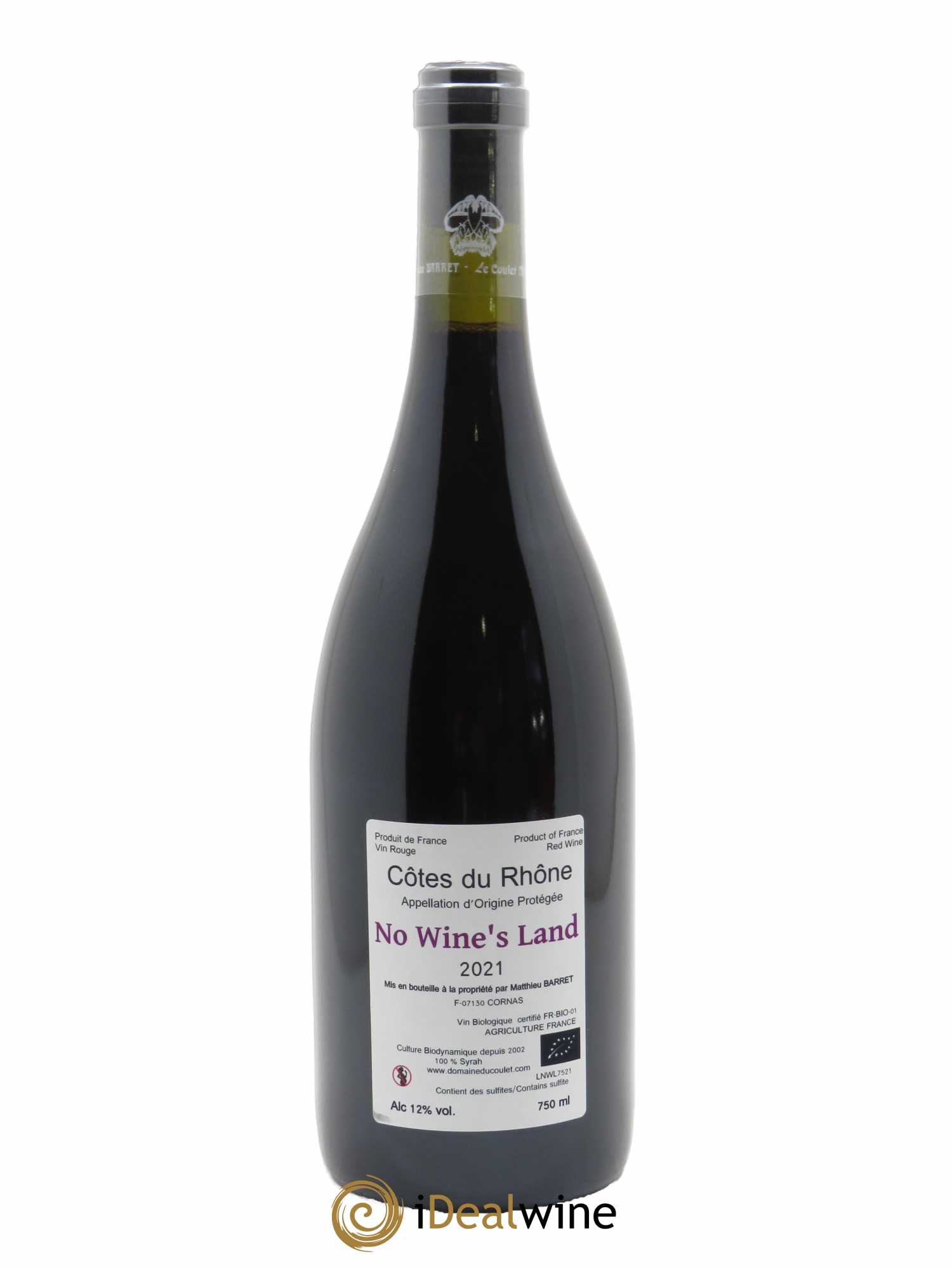 Côtes du Rhône No Wine's Land Coulet (Domaine du) - Matthieu Barret  2021 - Lot de 1 Bouteille