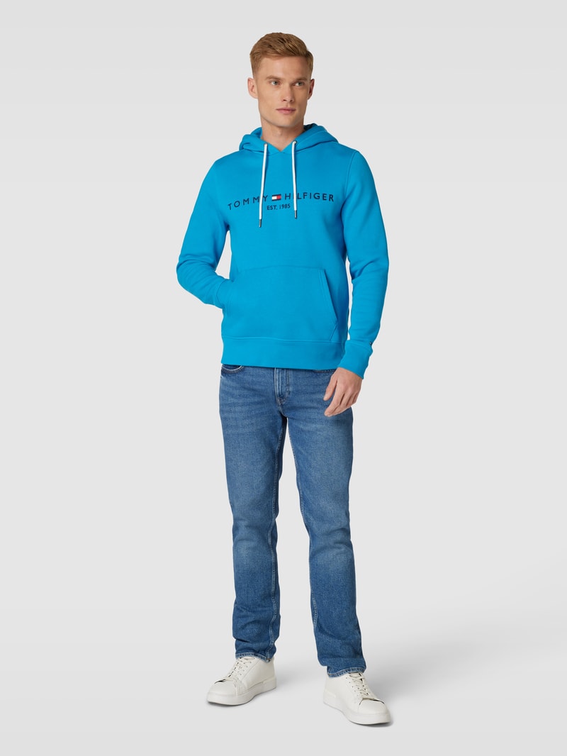 Hoodie mit Label-Stitching in aqua blau