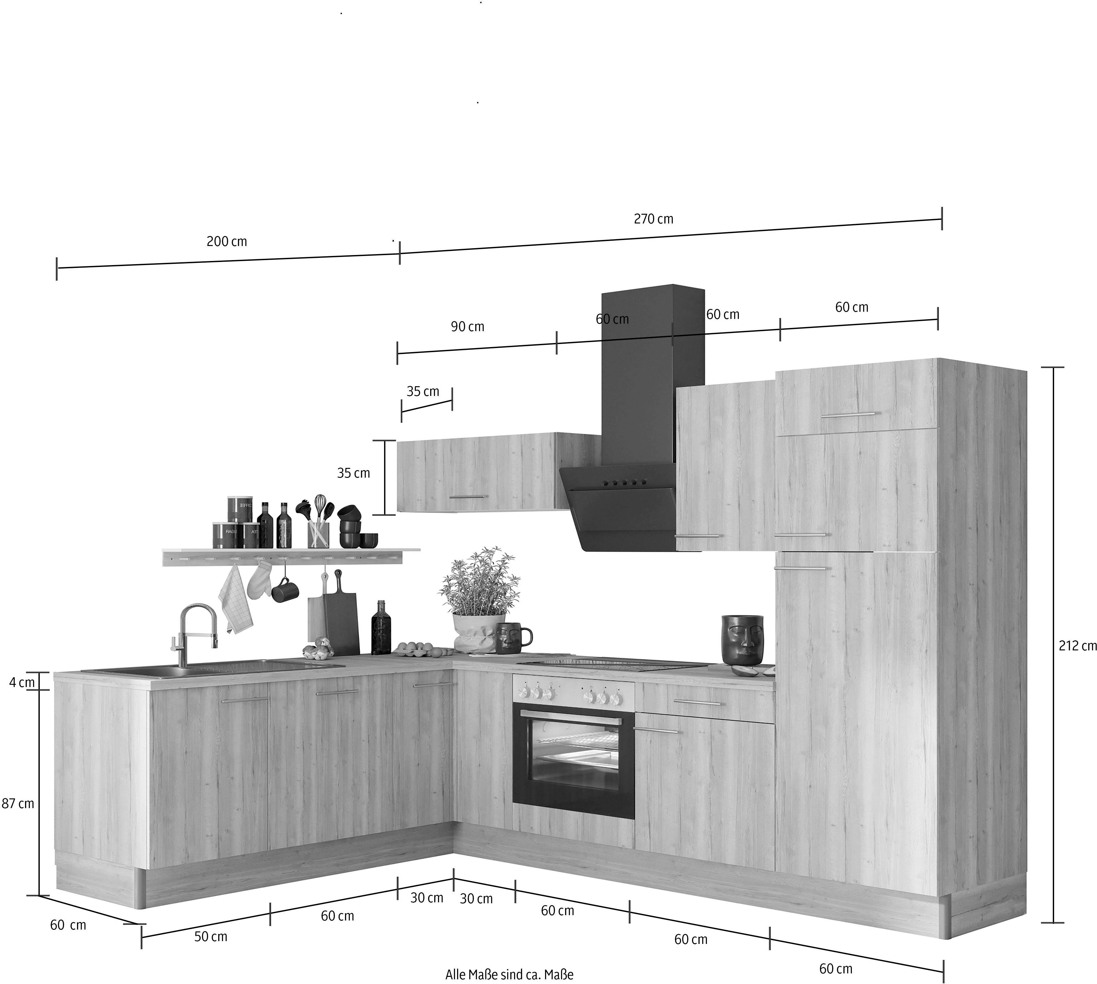 OPTIFIT Küche Klara, 200 x 270 cm breit, wahlweise mit E-Geräten