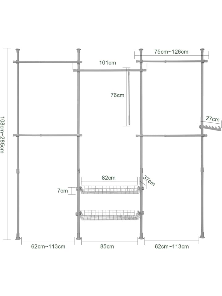 SoBuy Kleiderständer in Hellgrau - (B)209-311 x (H)200-285cm günstig kaufen onesize