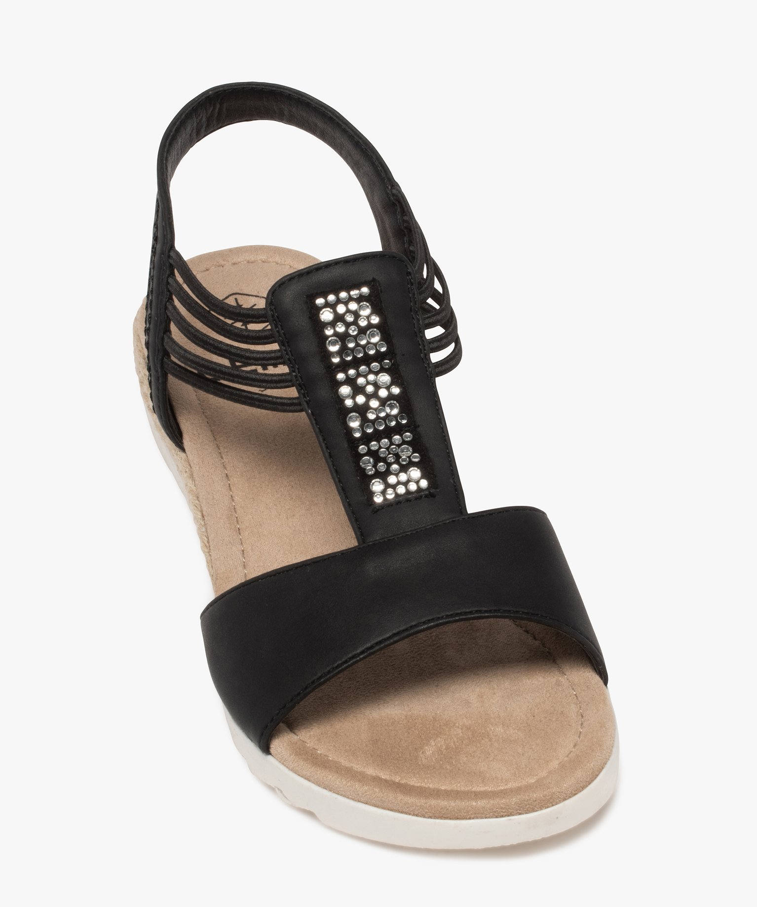 Sandales femme à petit talon compensé et brides élastiques noir | GEMO
