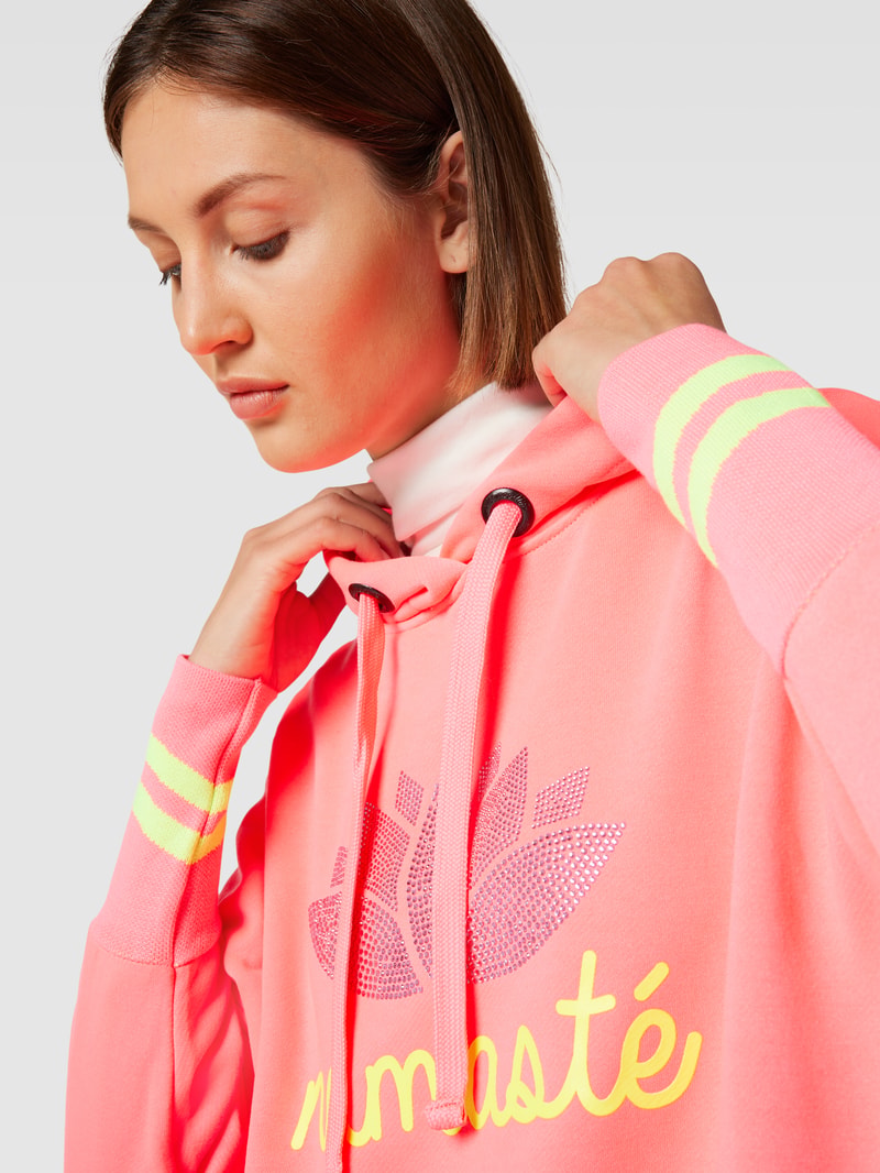 Hoodie mit Strasssteinbesatz Modell 'NAMASTE' in pink